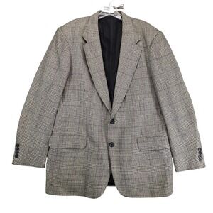 Vintage‎ Meeting Street Black Biege Check Sport Coat Mens 44L Tweed Academia